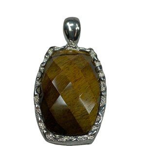 Faceted Faux Gemstone Jewelry Pendant Necklace Fall Colors Stamped WK 925